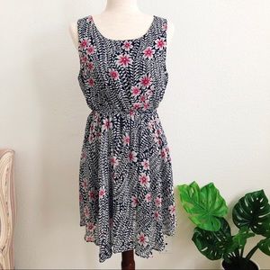 Francesca’s Navy Fuchsia Floral Swing Dress Sz M